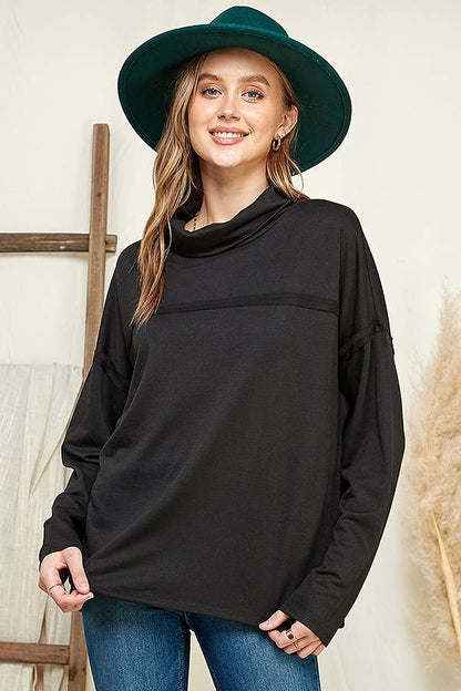 CFT1356L - DRAPE HIGH NECK LOOSE FIT LONG SLEEVE TOP