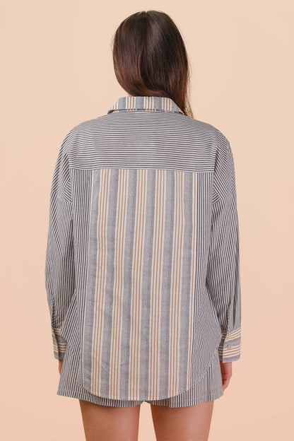 NT12497SETX-PLUS SIZE Stripe Woven Shirt Top & Shorts Set