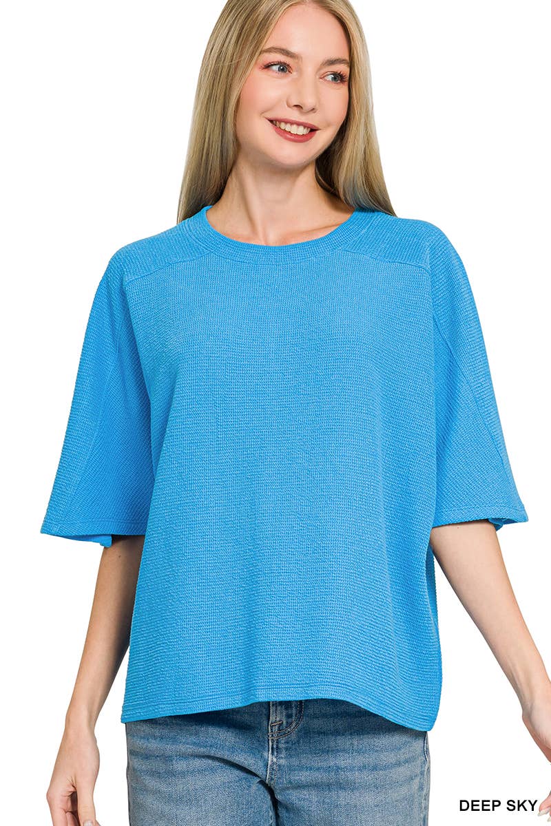 Double Knit 3/4 Sleeve Top w/ Exposed Seams - Zenana