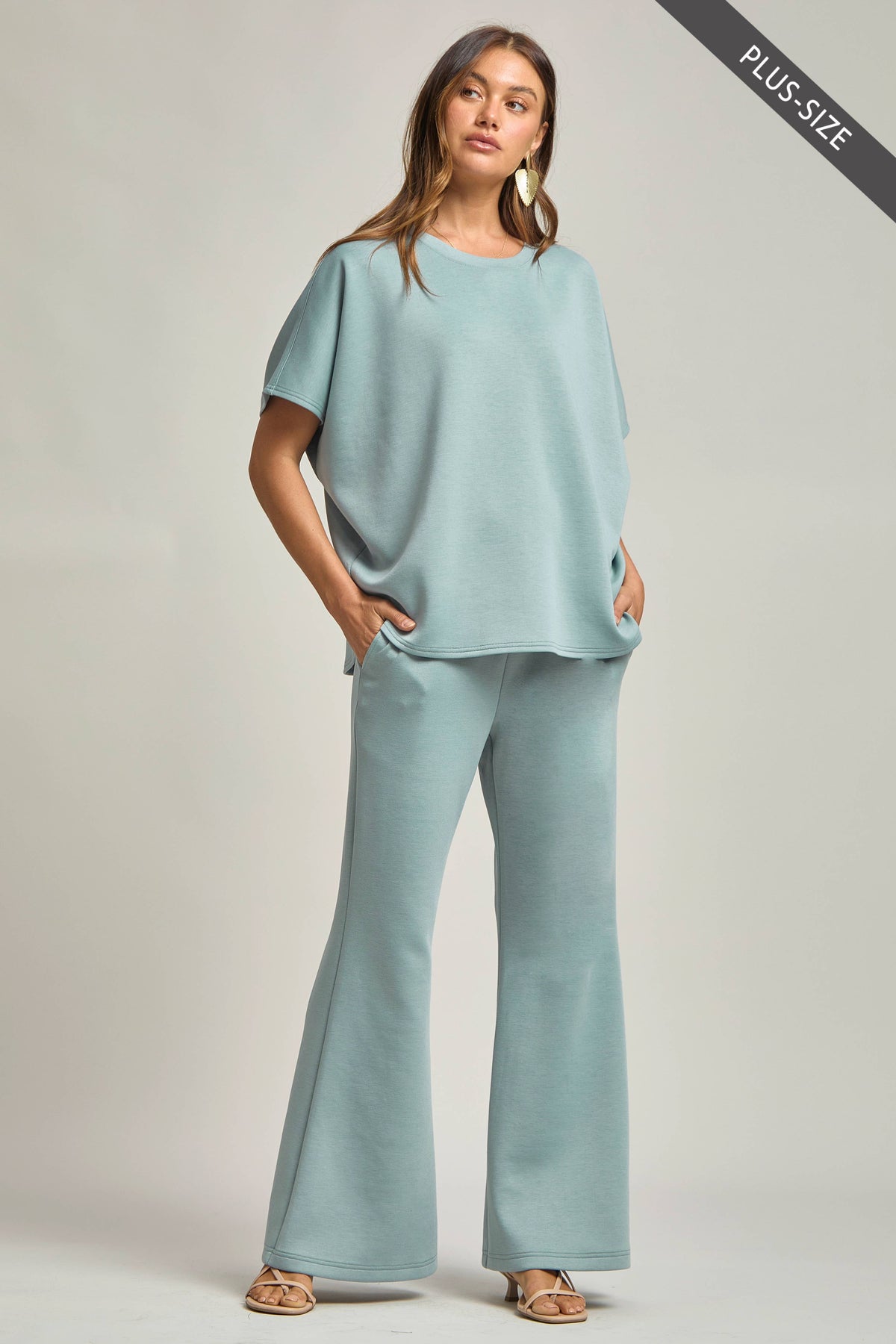 PLUS SIZE Poncho Top + Bell Bottom Modal Set