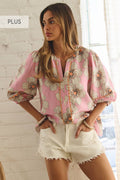 Plus Floral Printed 3/4 Sleeve Blouse