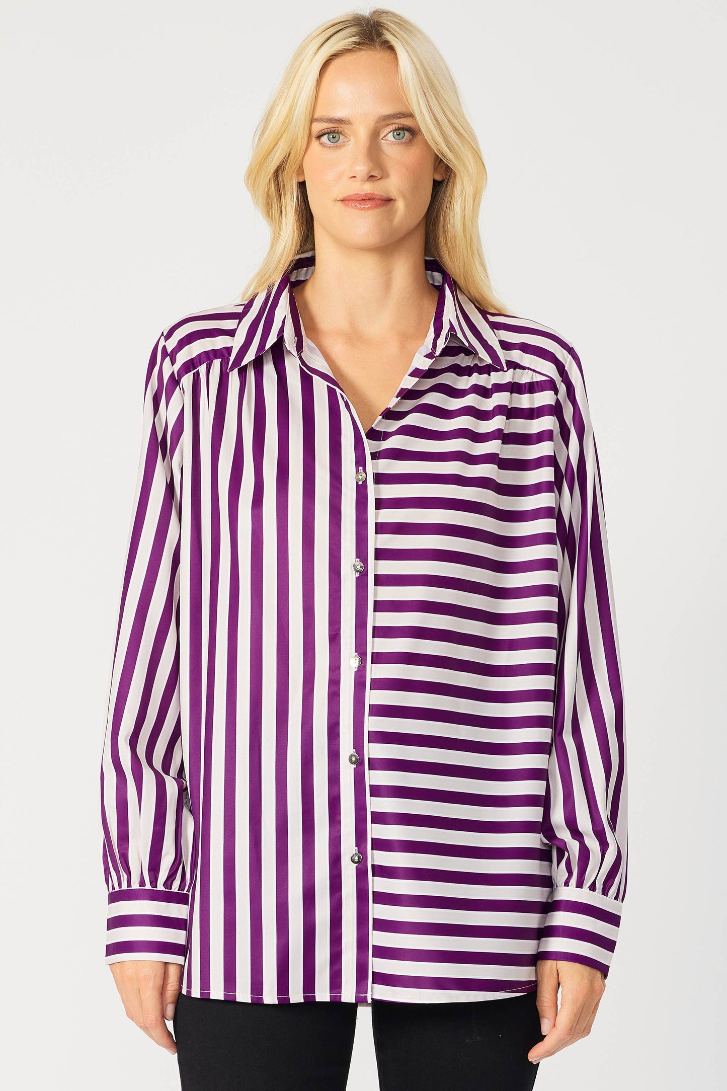 IT3857 - STRIPED BUTTON DOWN BLOUSE