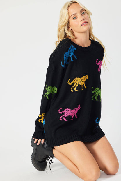 SW5067 - MULTI COLOR CHEETAH OVERSIZED PULLOVER SWEATER