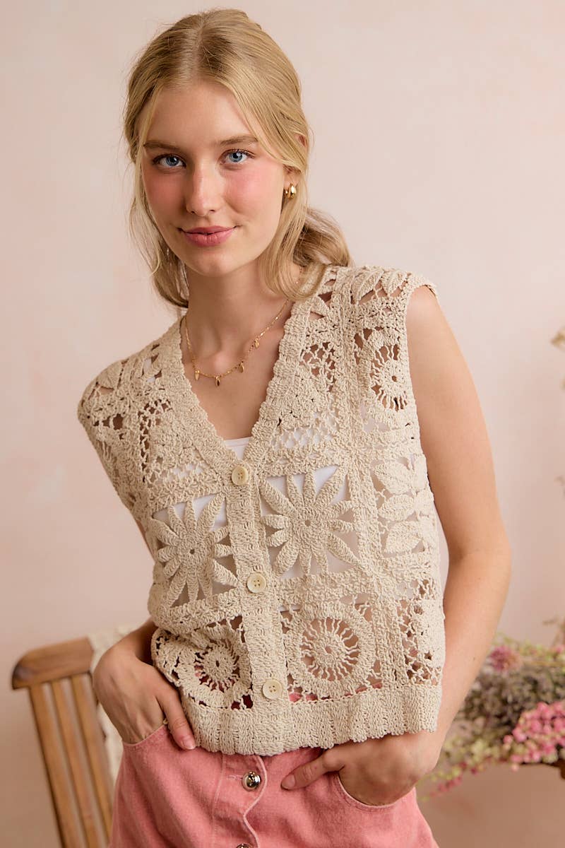 SUMMER CROCHET PATTERNED SLEEVELESS VEST TOP