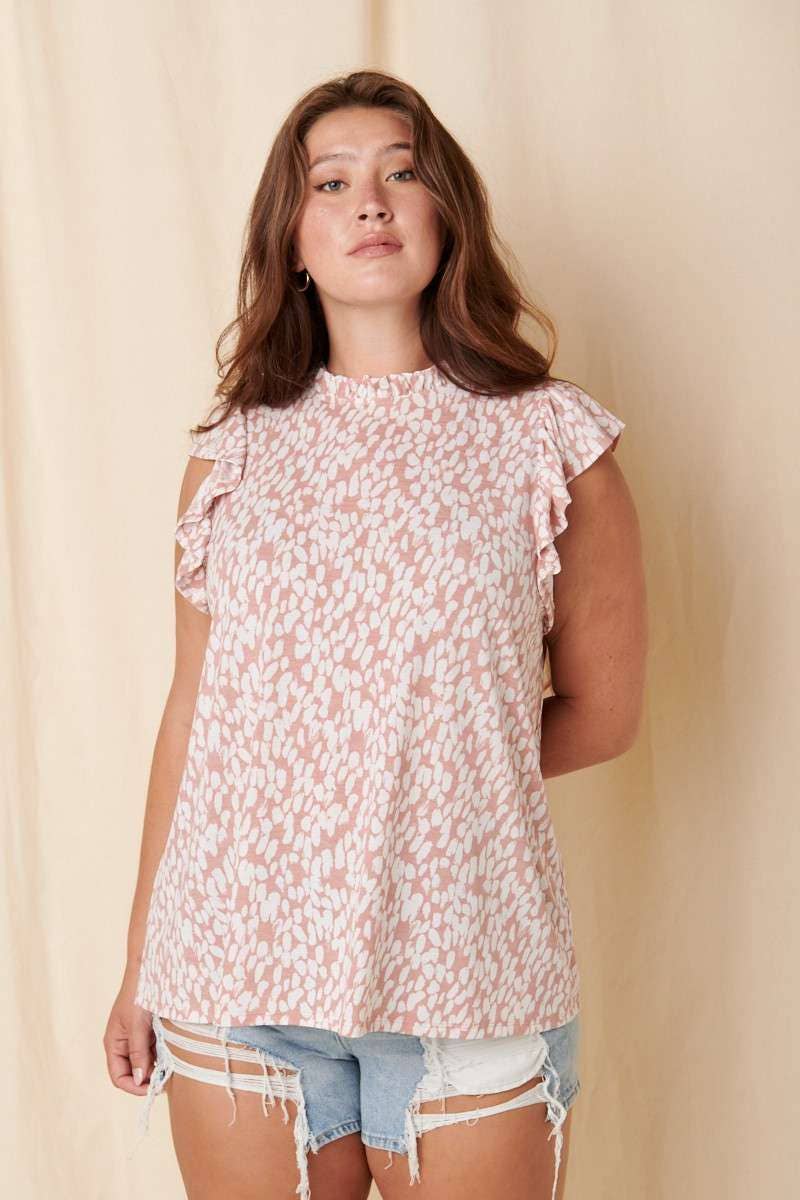 PLUS RUFFLE MOCK NECK RUFFLE SLEEVE KNIT TOP