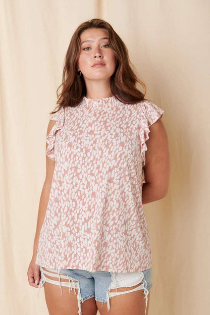 PLUS RUFFLE MOCK NECK RUFFLE SLEEVE KNIT TOP