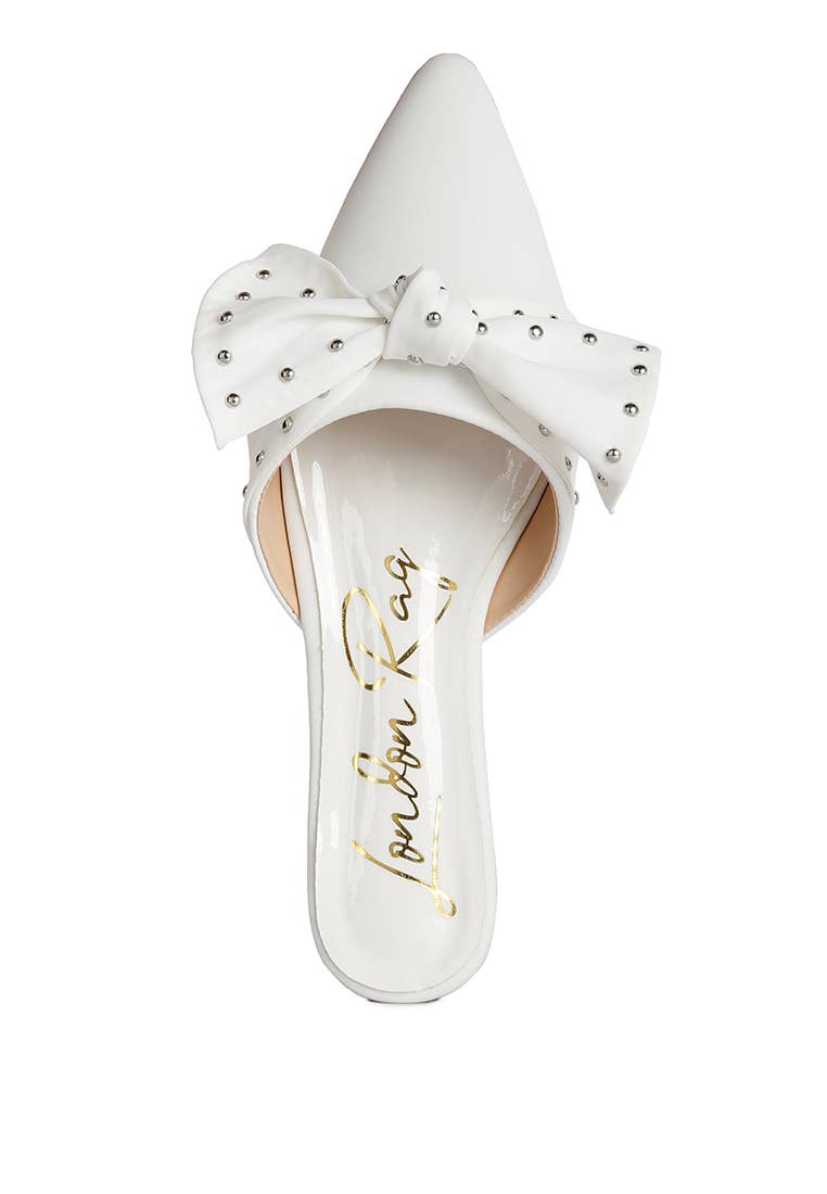 Makeover Studded Bow Flat Mules: BLACK / 10US