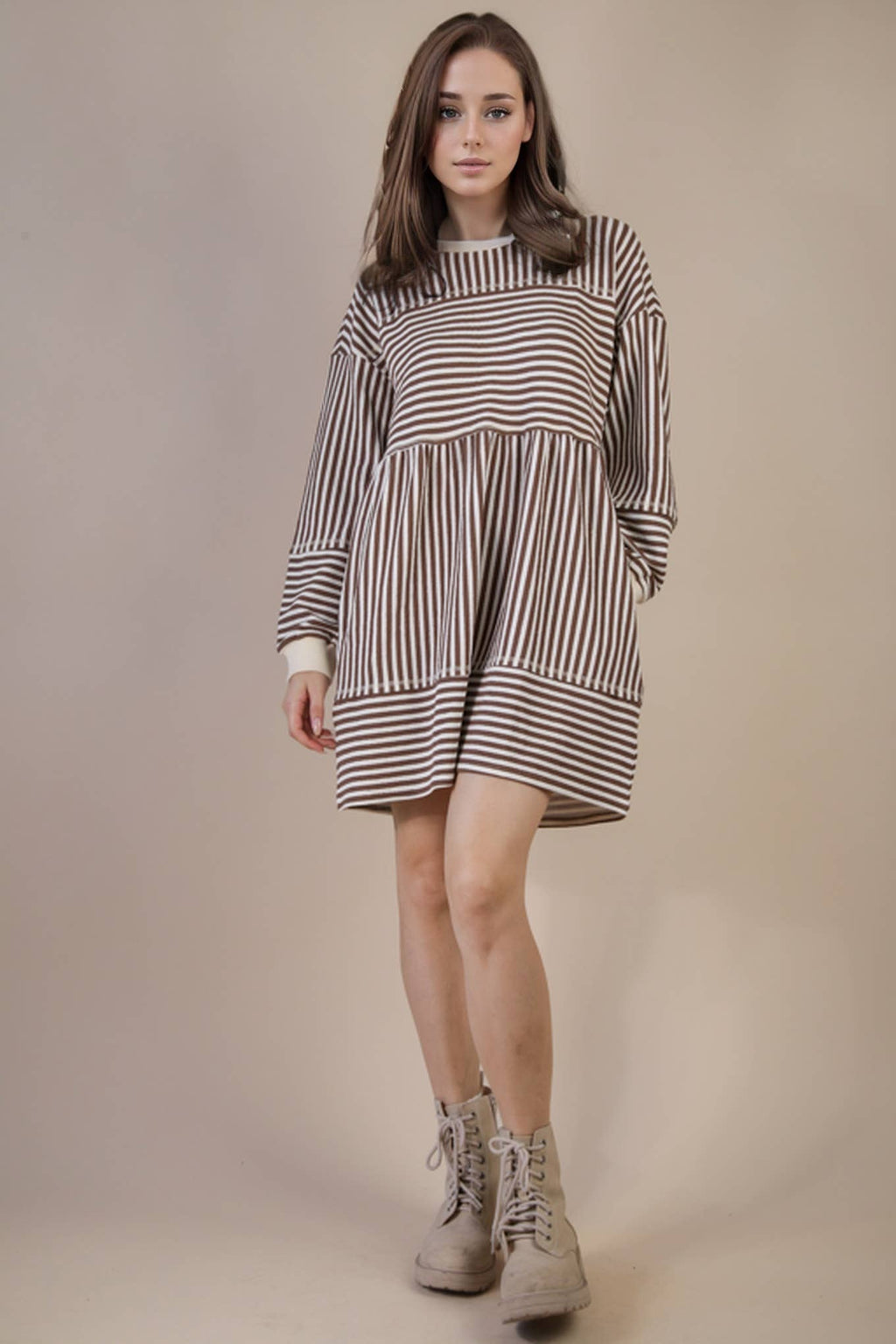 ND31917-Oversized Striped Casual Knit Mini Dress