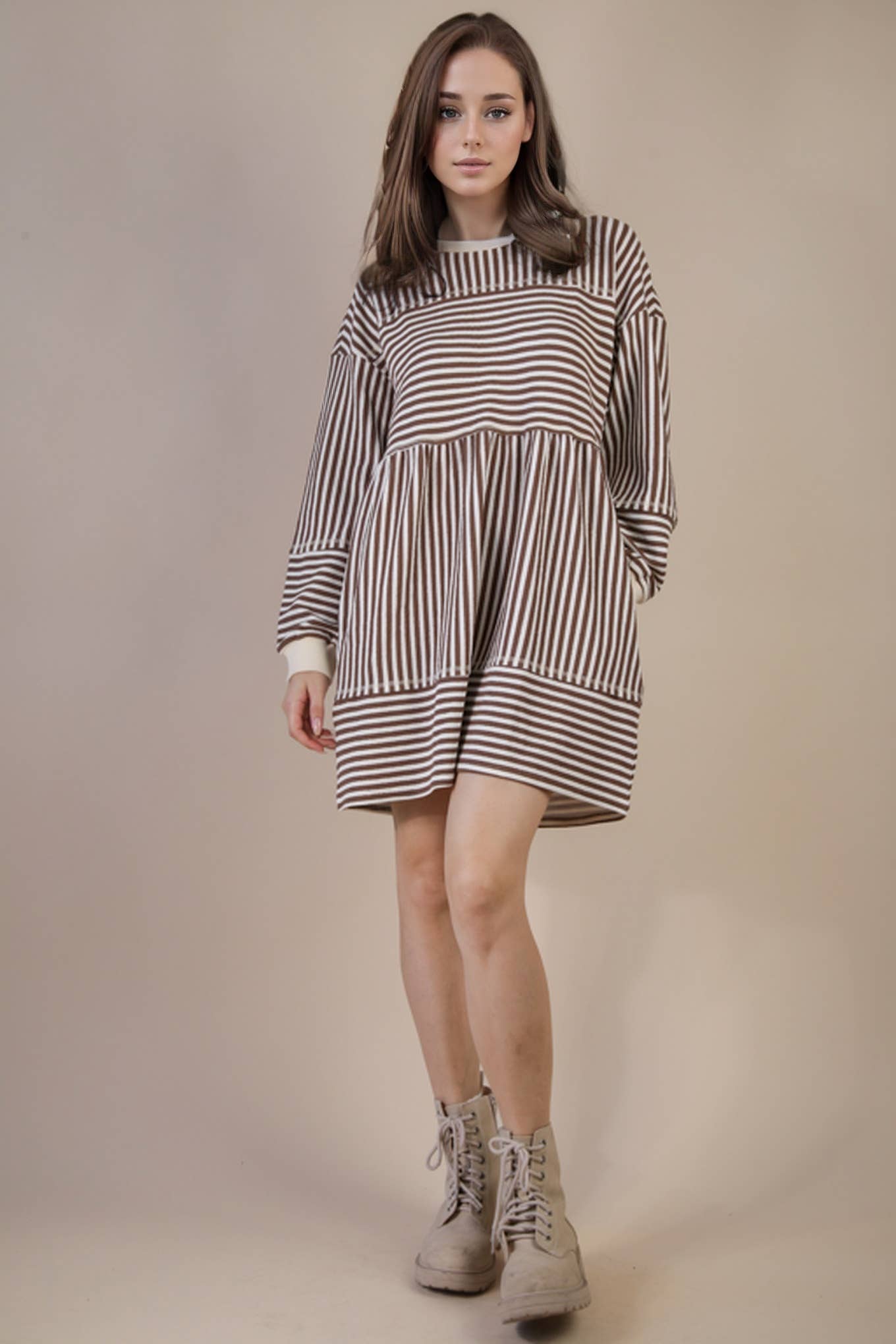 ND31917-Oversized Striped Casual Knit Mini Dress