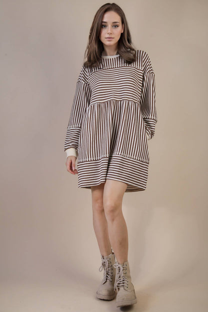 ND31917-Oversized Striped Casual Knit Mini Dress