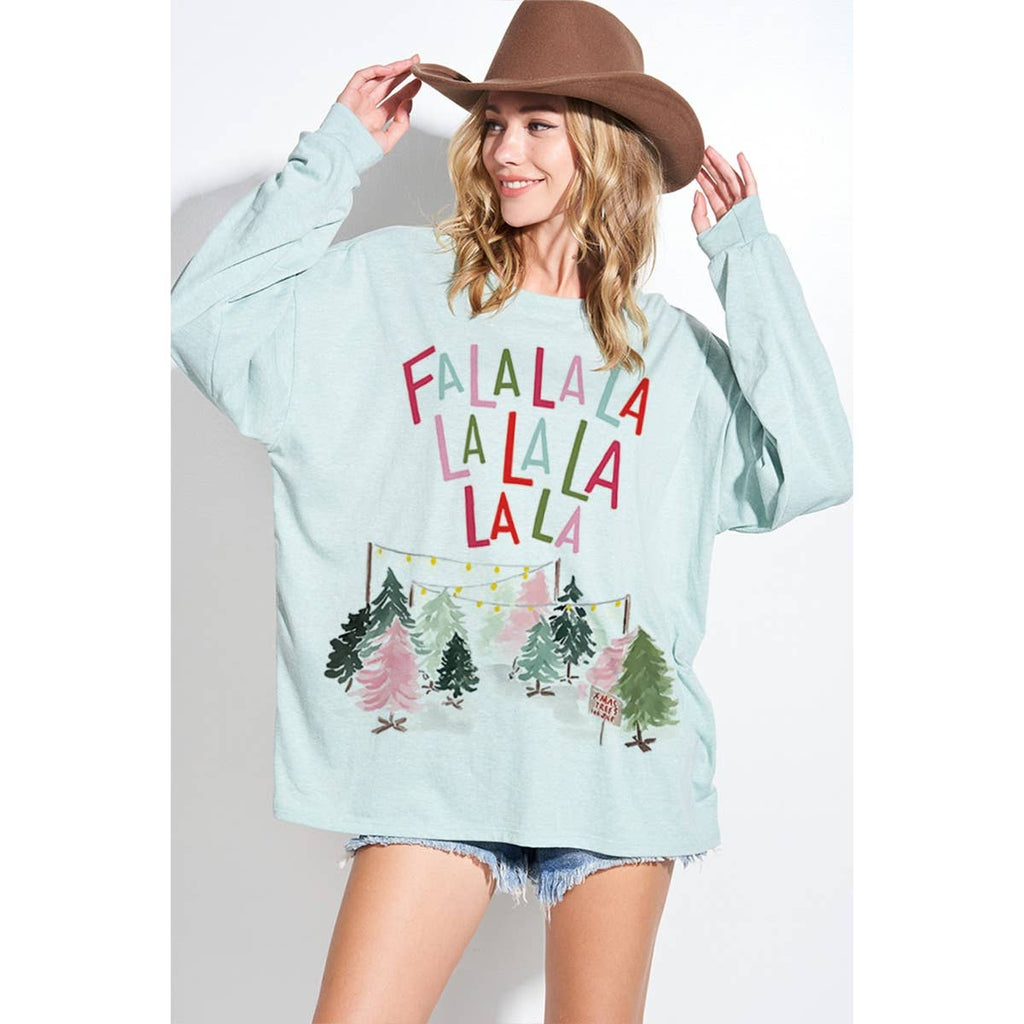 Falalala christmas tri-blend oversized top