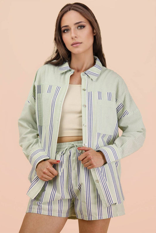 Stripe Woven Shirt Top & Shorts Set