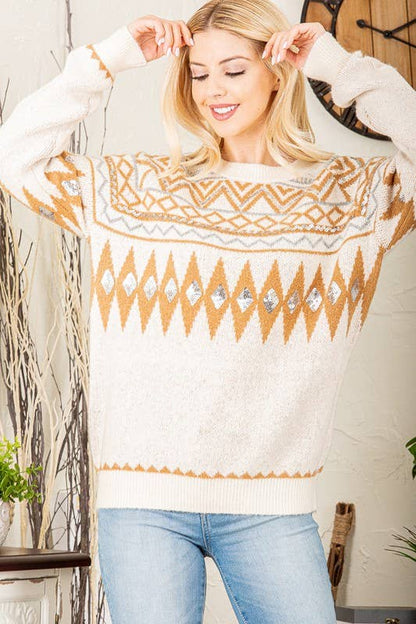 WT1050L MULTI PRINT SWEATER TOP