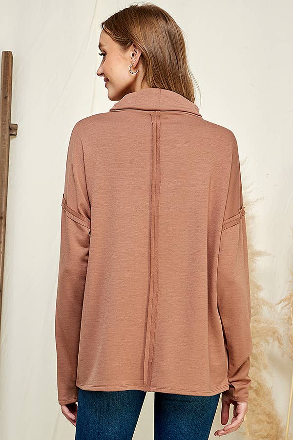 CFT1356L - DRAPE HIGH NECK LOOSE FIT LONG SLEEVE TOP