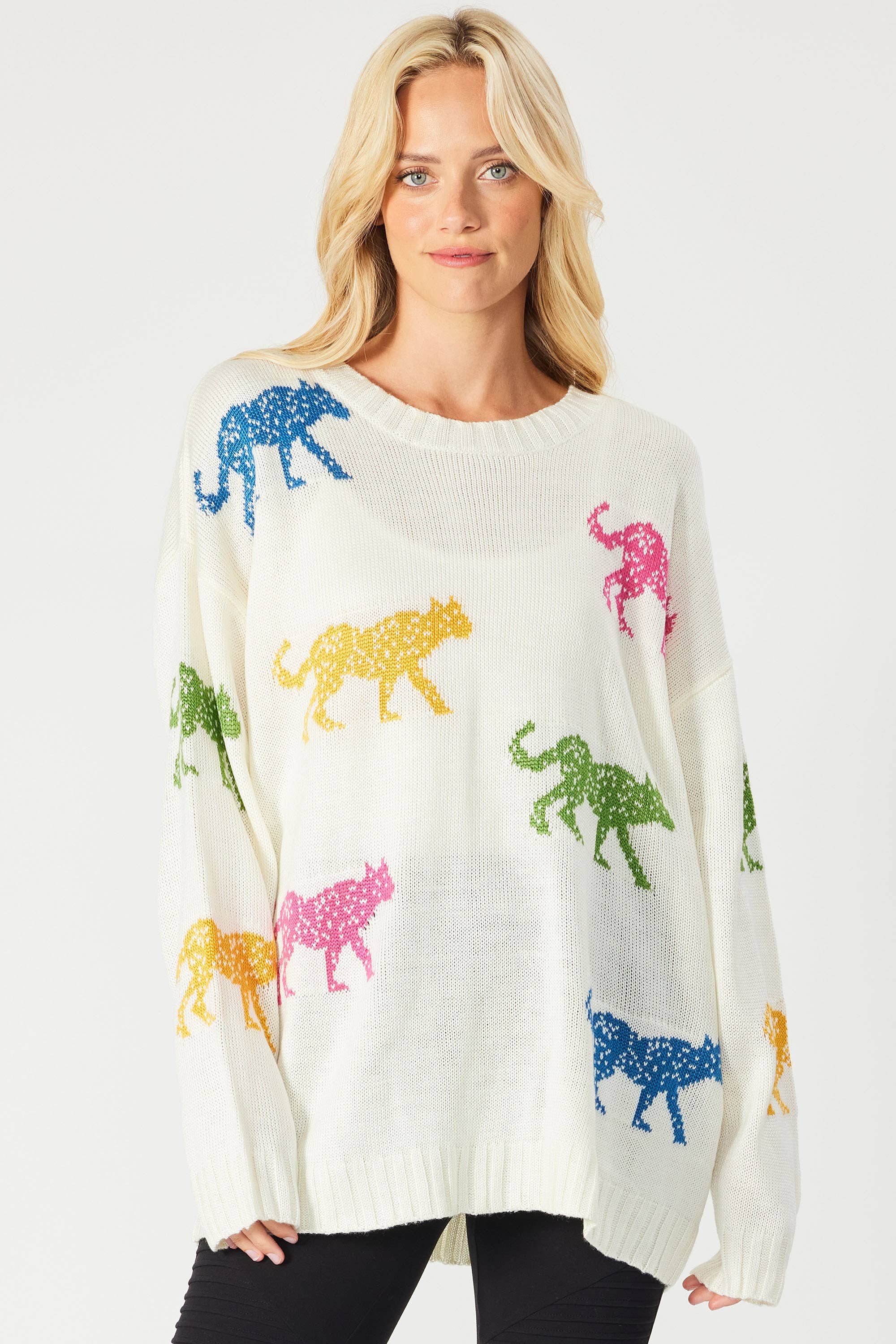 SW5067 - MULTI COLOR CHEETAH OVERSIZED PULLOVER SWEATER