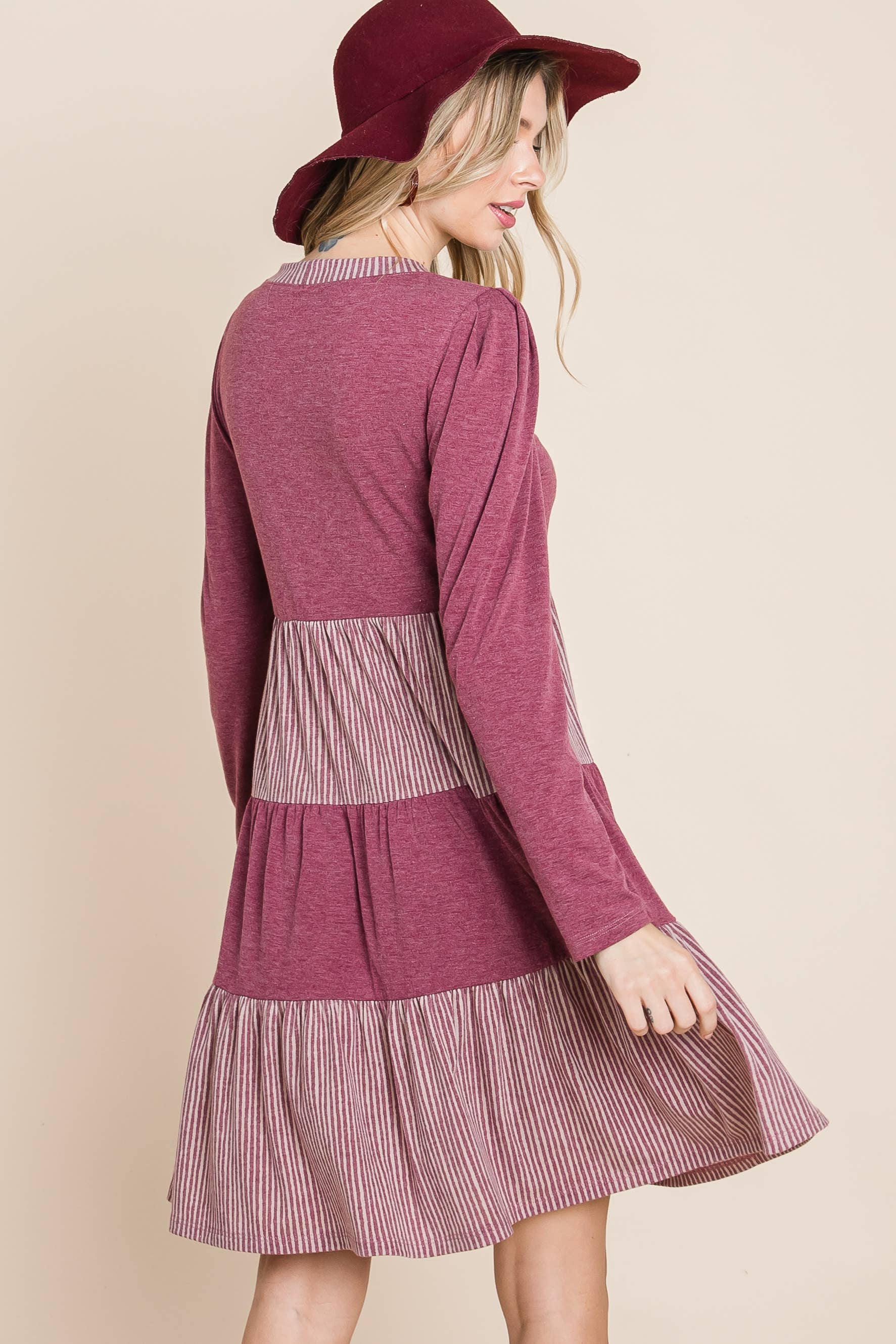 ETK-8610-PL Plus Size Striped and Solid  Knee Dress