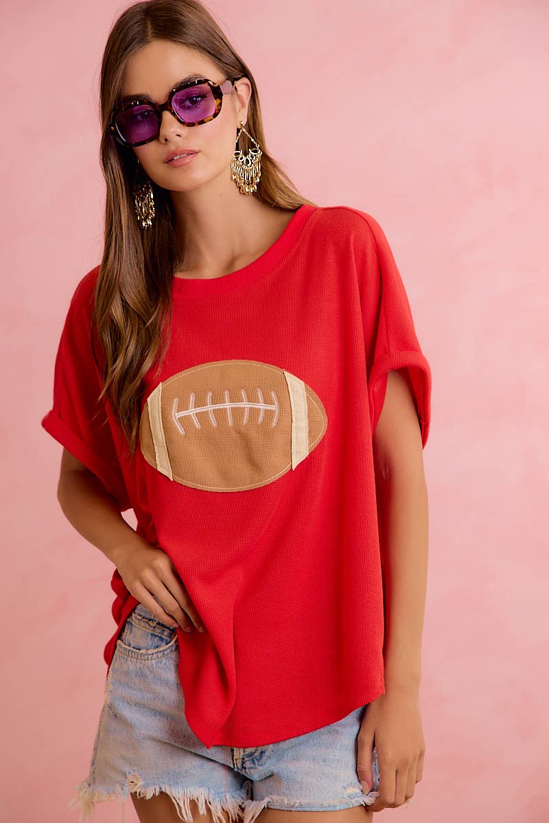 GAMEDAY FOOTBALL PATCHWORK WAFFLE SHORT TOP