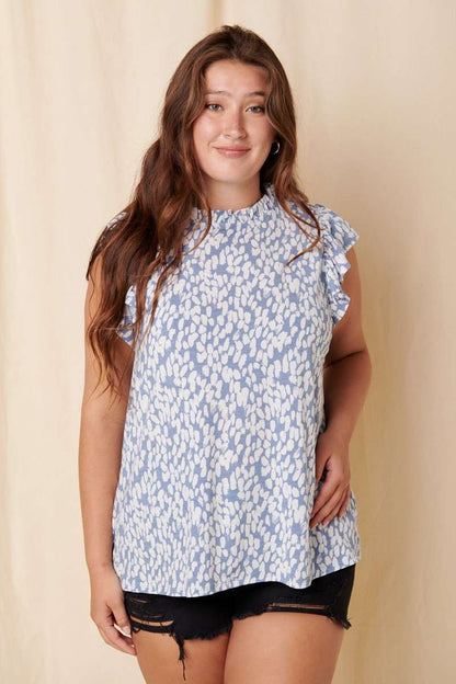 PLUS RUFFLE MOCK NECK RUFFLE SLEEVE KNIT TOP