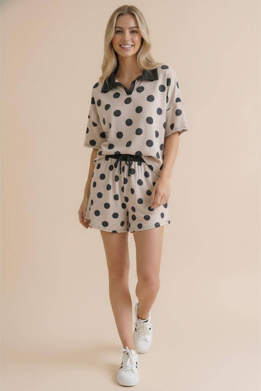 Plus Polka Dot Color Block Loose Fit Lounge Set