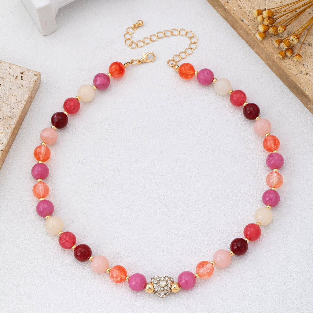 Rose & Berry Beaded  Heart Crystal Ball Necklace | 80N92958