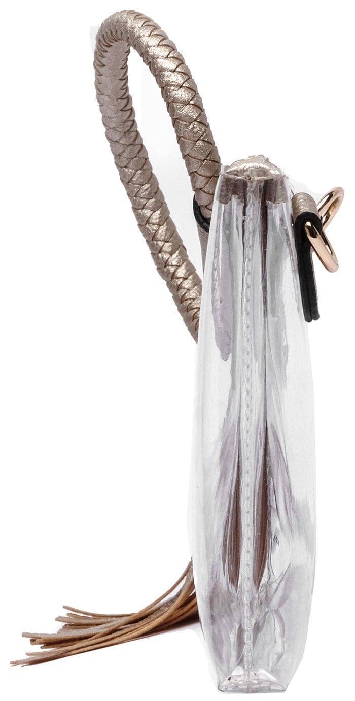 AD205T See Through Clear Cuff Handle Tassel Wristlet Crossbody