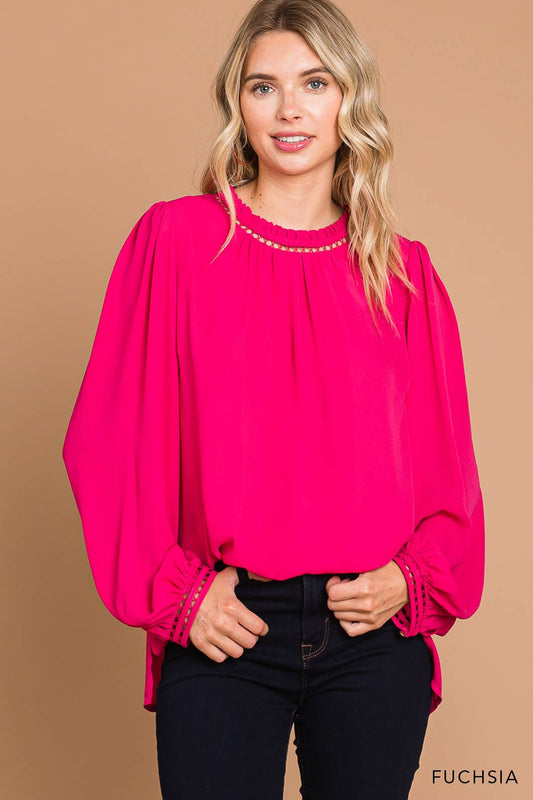64556W-Women's Soft Ladder Trim Detailed Top