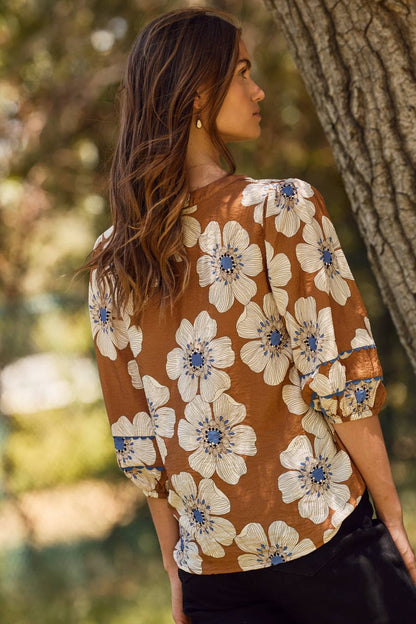 Plus Floral Printed 3/4 Sleeve Blouse
