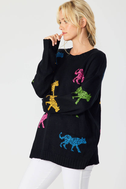 SW5067 - MULTI COLOR CHEETAH OVERSIZED PULLOVER SWEATER