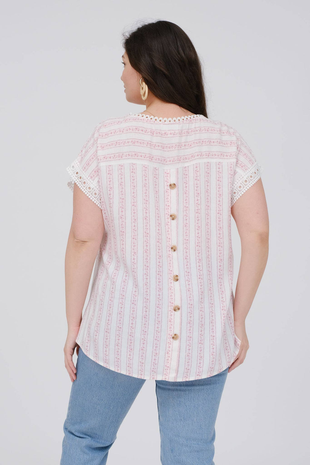 PLUS STRIPE FLORAL BATWING SHORT SLEEVE TOP