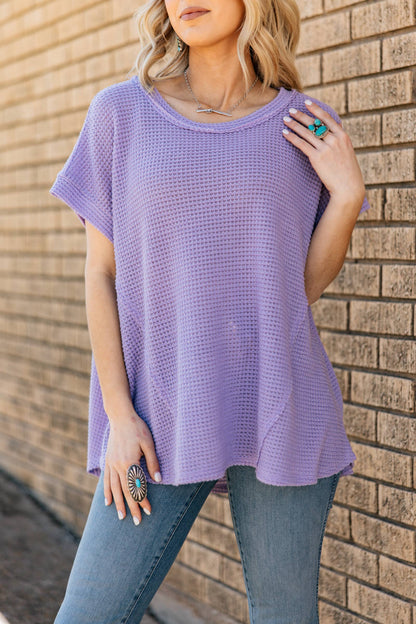 Round Neckline Crochet Poncho Sleeve Top: NAVY / S/M