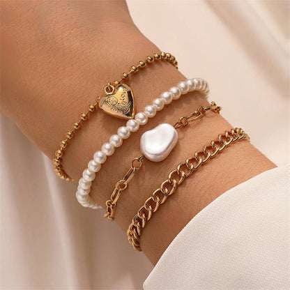 HEART PEARL LINK MULTI SET BRACELETS | 40B5163