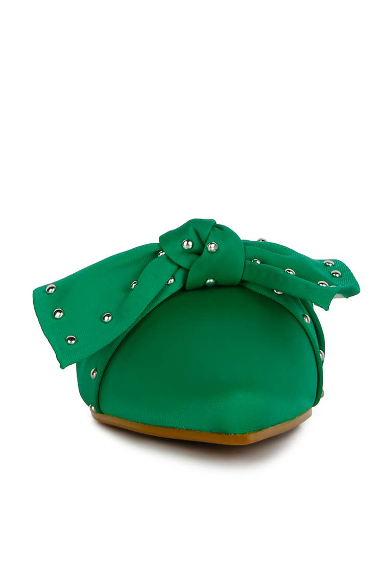 Makeover Studded Bow Flat Mules: BLACK / 10US