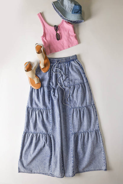 NP70989-Tiered Layers Mineral Washed Chambray Pants
