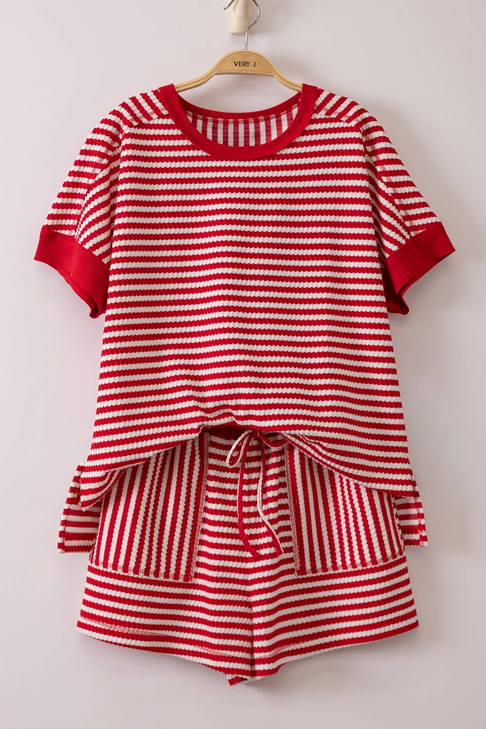 NT12480SET-Striped Comfy Knit Top & Shorts Set