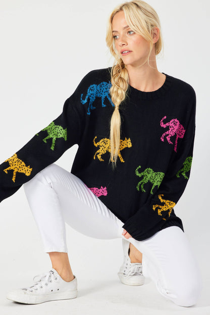 SW5067 - MULTI COLOR CHEETAH OVERSIZED PULLOVER SWEATER