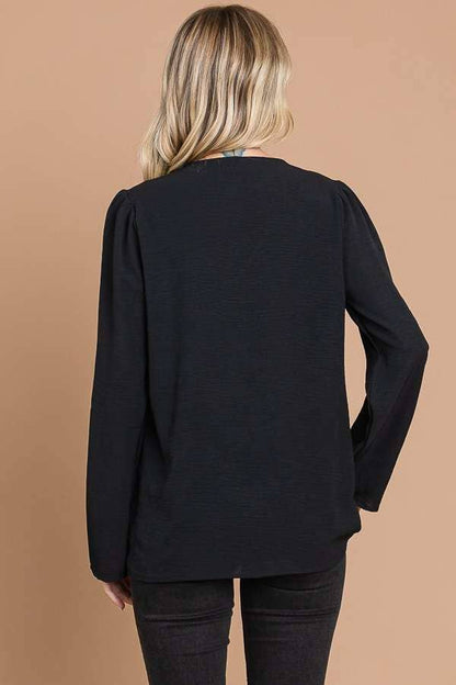 CWT1862L - RUCHING YOKE DETAIL BELL SLEEVE TOP