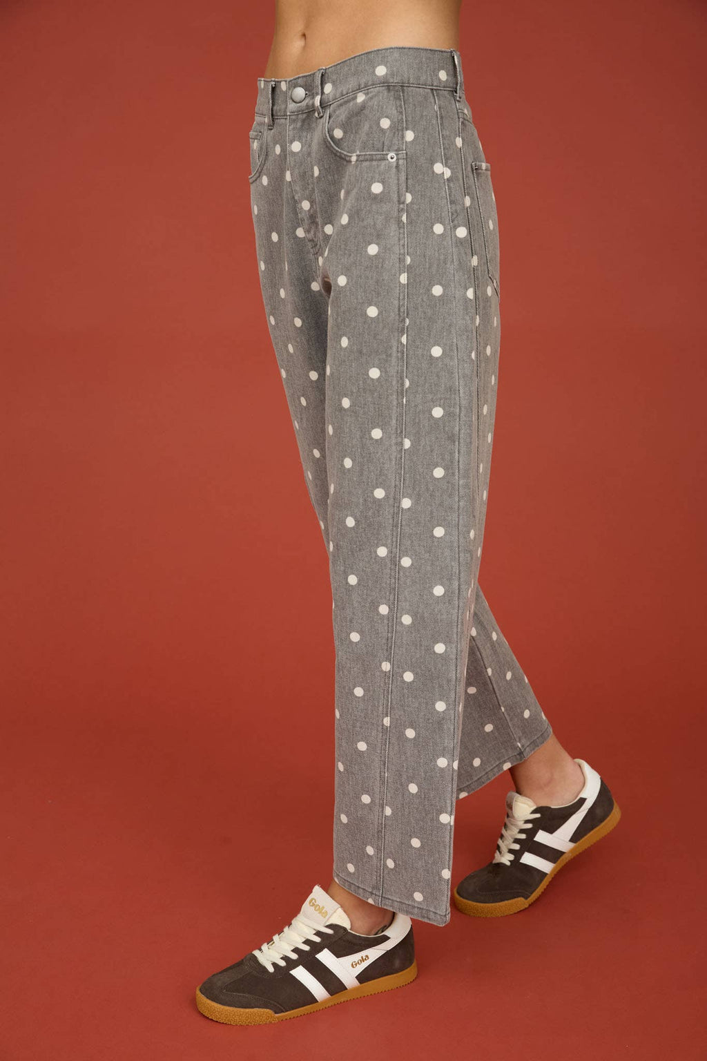 POLKA DOT HIGH WAIST WIDE LEG JEANS