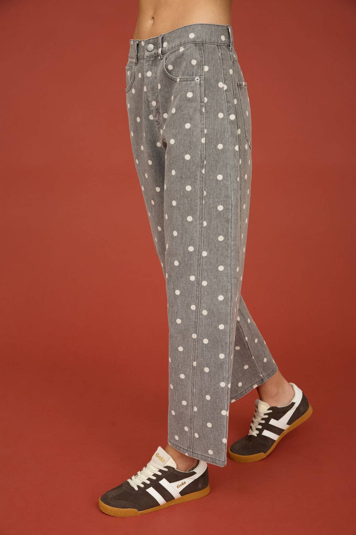 POLKA DOT HIGH WAIST WIDE LEG JEANS