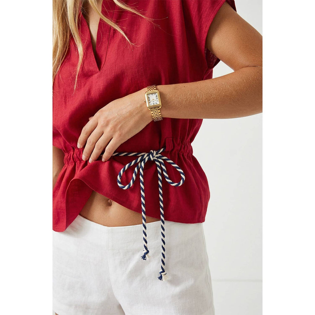 Linen Rope Tie Waist Blouse