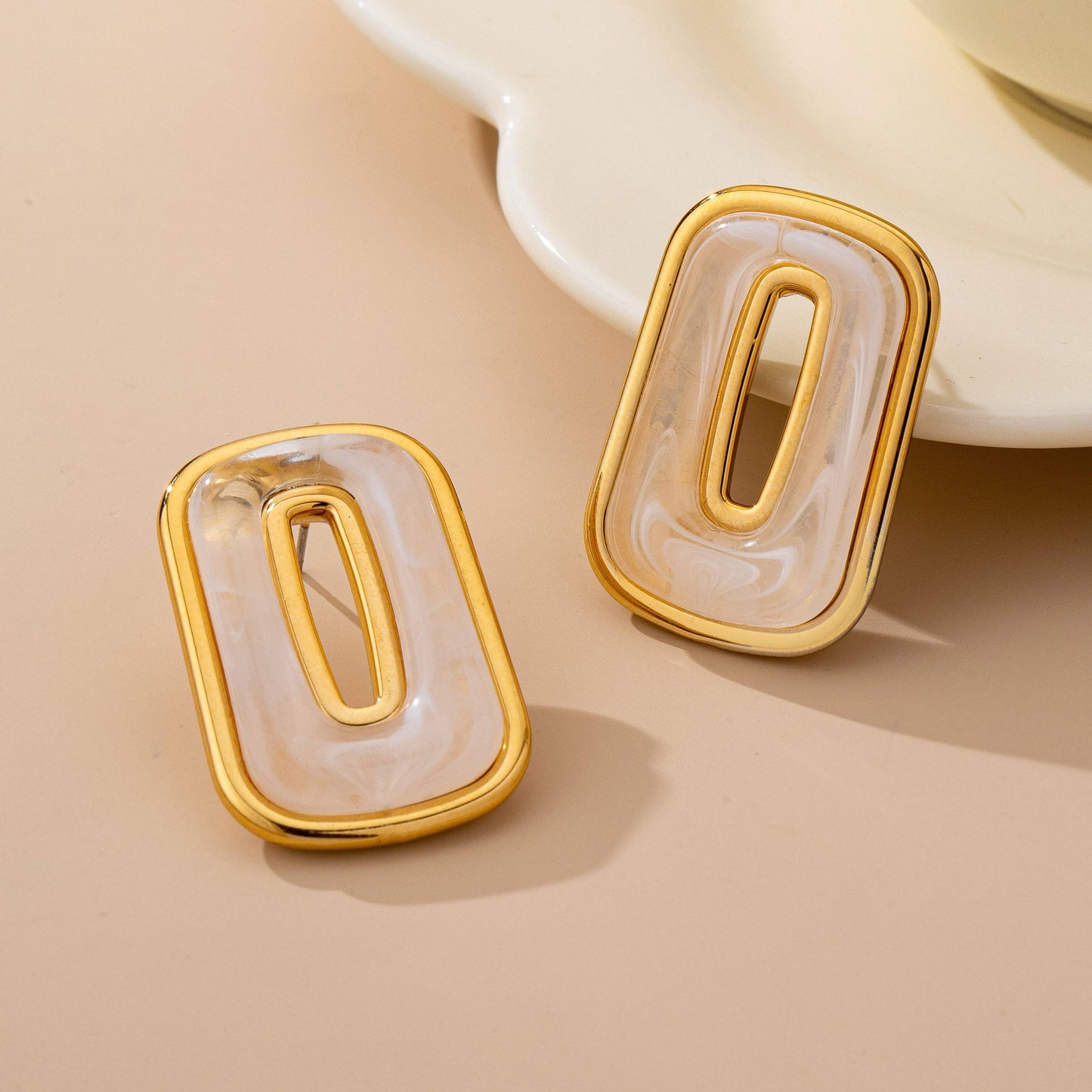 Enamel Rectangle Cutout Stud Earrings Set | 80E61642