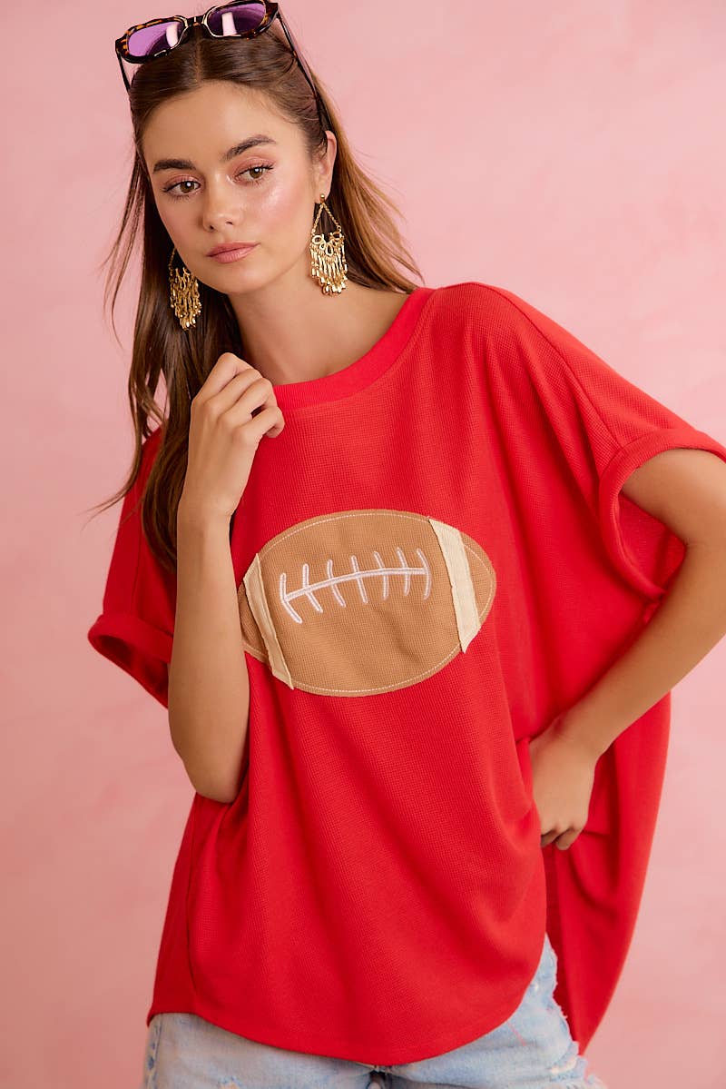 GAMEDAY FOOTBALL PATCHWORK WAFFLE SHORT TOP
