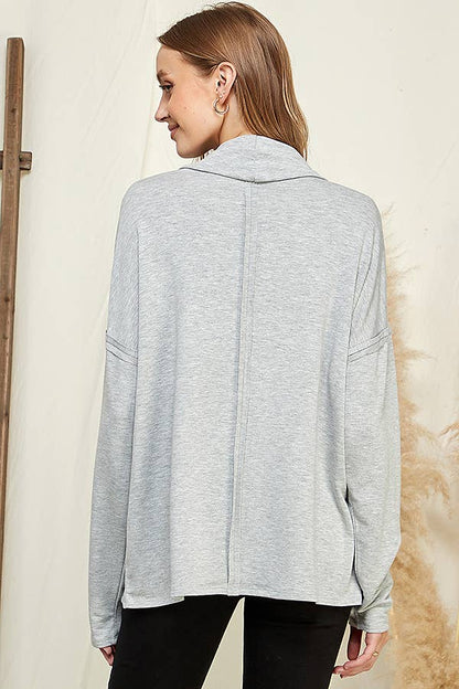 CFT1356L - DRAPE HIGH NECK LOOSE FIT LONG SLEEVE TOP