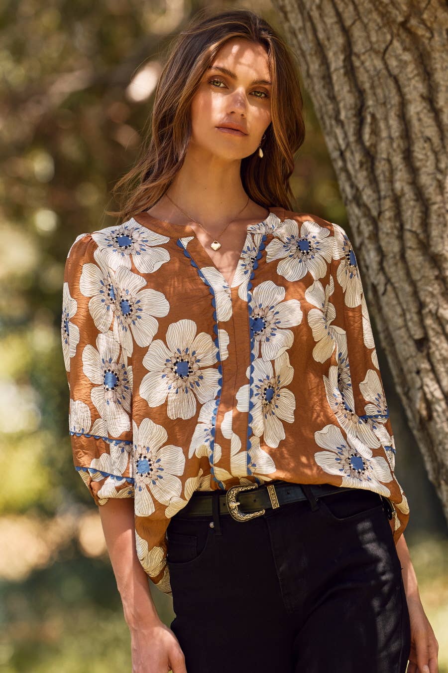 Plus Floral Printed 3/4 Sleeve Blouse