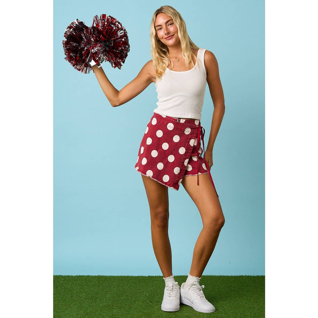 GAME DAY POLKA DOT OVERLAY WRAP FRONT MINI SKORT