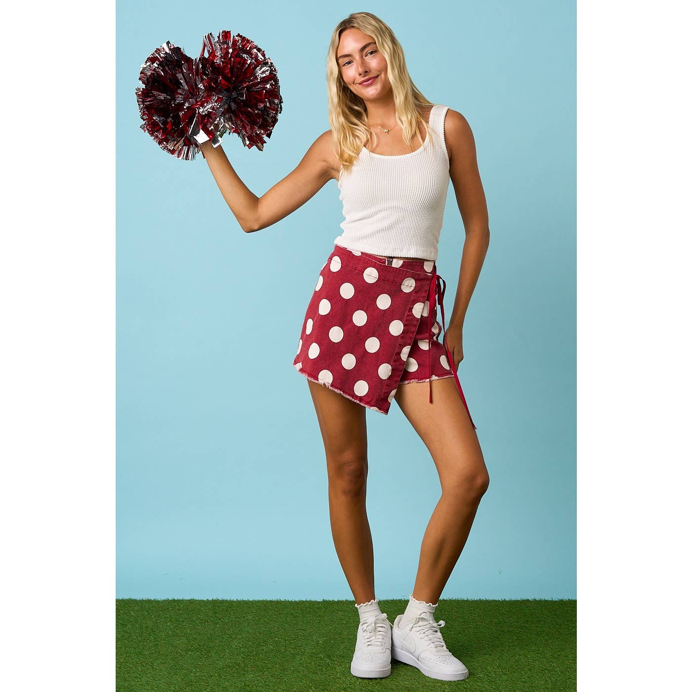 GAME DAY POLKA DOT OVERLAY WRAP FRONT MINI SKORT