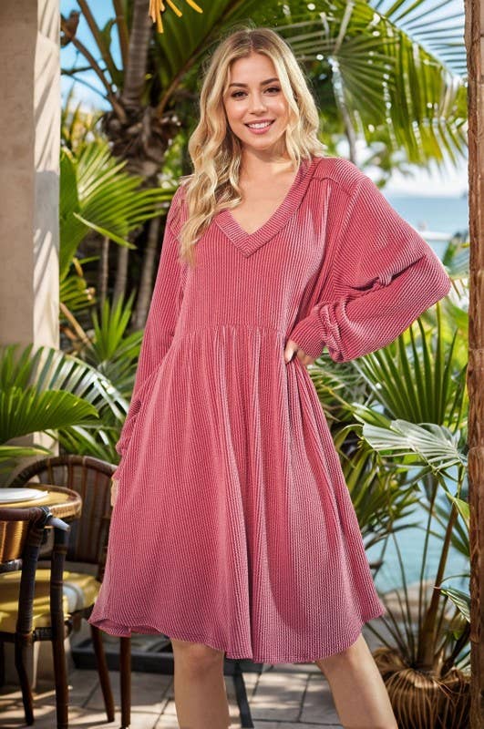 ED6869-10 LONG PUFF SLEEVE SOLID URBAN RIB BABY DOLL DRESS
: CHARCOAL / 2-2-2 (1X-2X-3X)