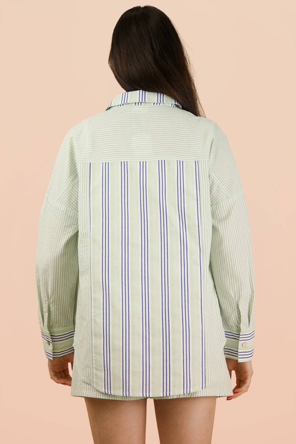 NT12497SETX-PLUS SIZE Stripe Woven Shirt Top & Shorts Set