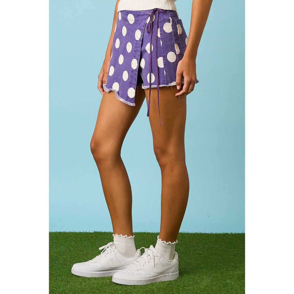 GAME DAY POLKA DOT OVERLAY WRAP FRONT MINI SKORT