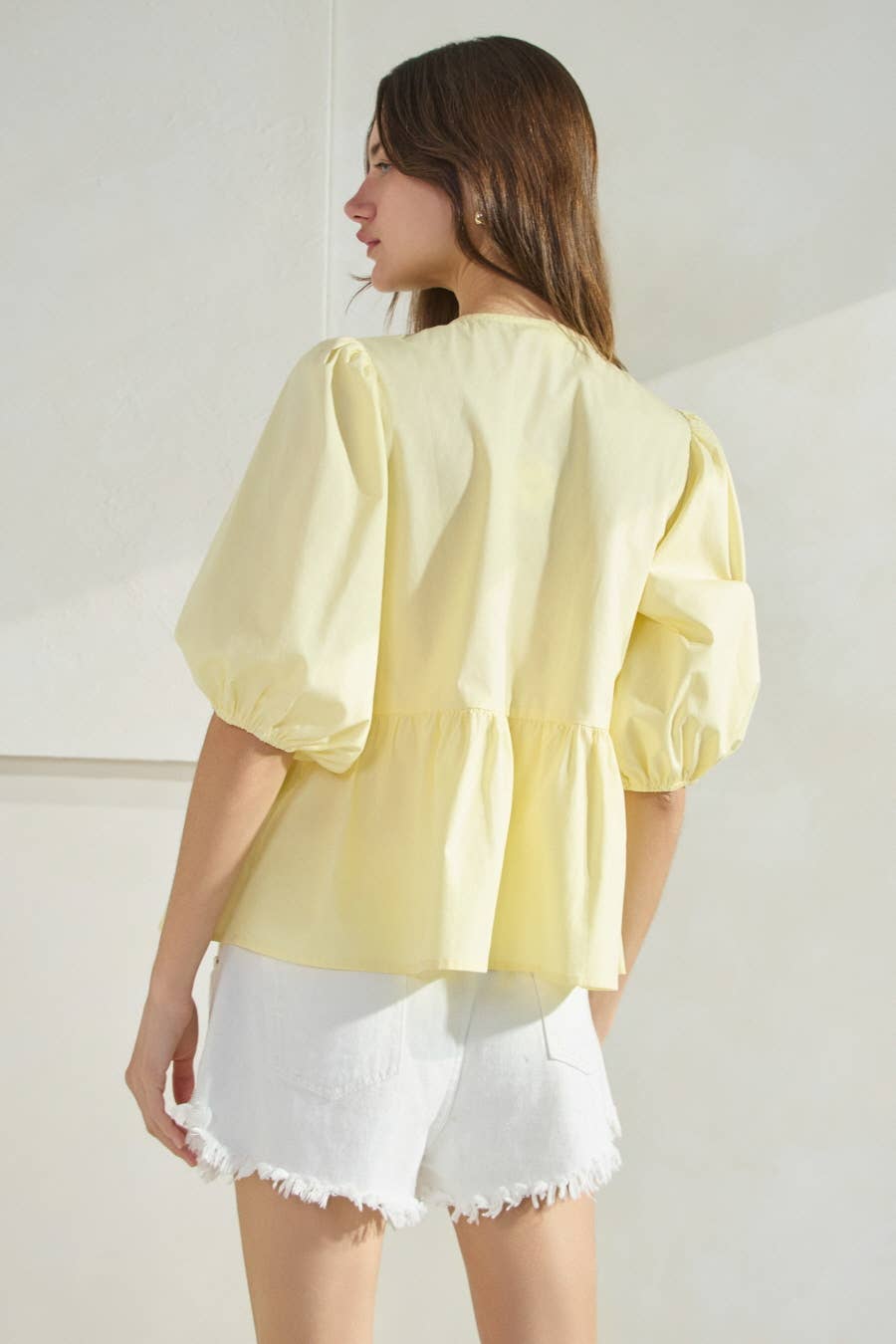 Solid Cotton Poplin Front Tie Ribbon Blouse: Burgundy / L