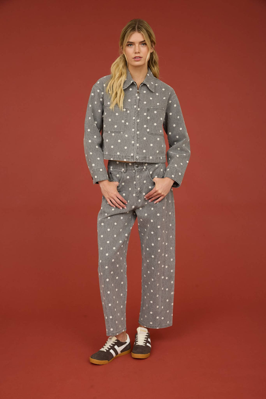 POLKA DOT HIGH WAIST WIDE LEG JEANS